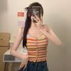 Rainbow Stripe Lettuce Edge Slim Tank Top - Women's Summer Layered Outerwear