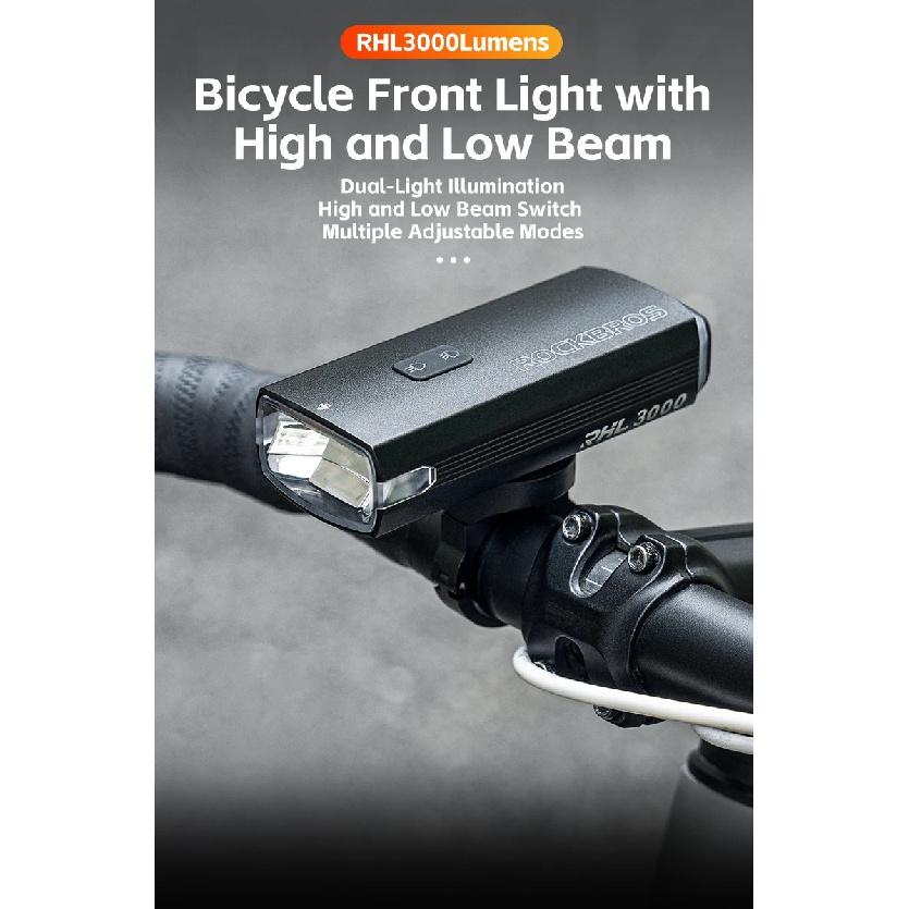 ROCKBROS 3000LM Lampa Rowerowa 10000mAh Power Bank Ładowanie Type-C Lampa Przednia Latarka Rowerowa MTB Kolarstwo Szosowe Błysk Podświetlenie
