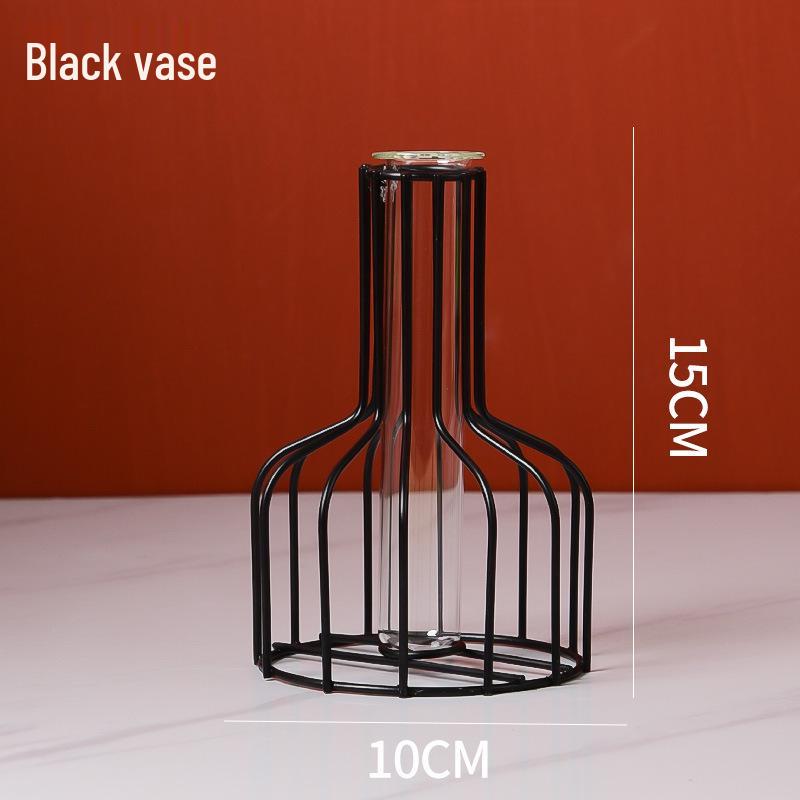 European Wrought Iron Hollow Vase for Dried Flowers - Home & Restaurant Table Decor Iron Art Test Tube Vase чёрный