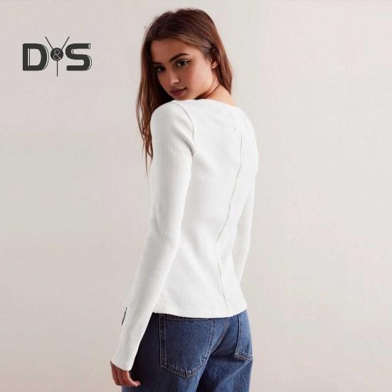 Женские трикотажные топы с круглым вырезом и длинным рукавом — фото 6