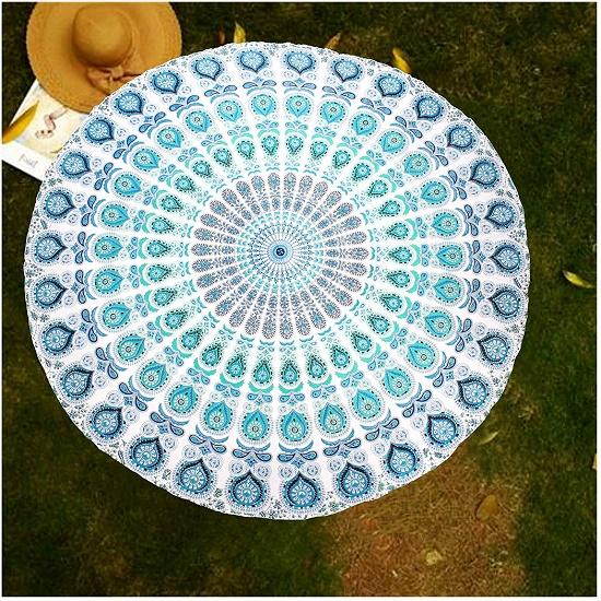 Round Beach Tapestry Mandala Throw/Boho Hippie Beach Blanket Roundie/Indian Cotton Bohemian Large Round Table Cloth-Home Decor/Yoga Mat