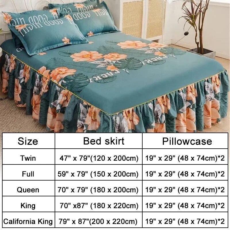 Ruffle Skirt Bedspread Home Textile Printed Bed Skirt Bedroom Coverlets Bedspreads Sheets Dust Cover Bedding 3PCS/Set