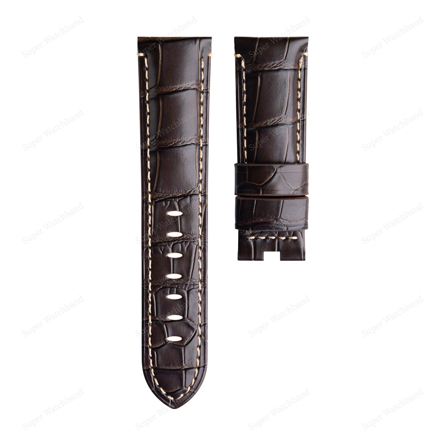 

24mm 26mm Imported Italy Soft Genuine Bamboo Crazy Horse Leather Watchband For Panerai Strap For PAM111 441 Bracelet Fold Clasp 24-22mm&Without Buckle коричневый