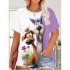 Modisches Damen Rundhals Kurzarm 3D Tier Farbdruck Tier Kurzarm Rundhals T-Shirt