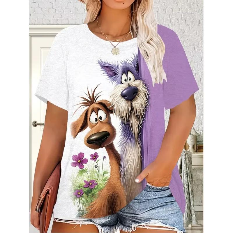 Modisches Damen Rundhals Kurzarm 3D Tier Farbdruck Tier Kurzarm Rundhals T-Shirt