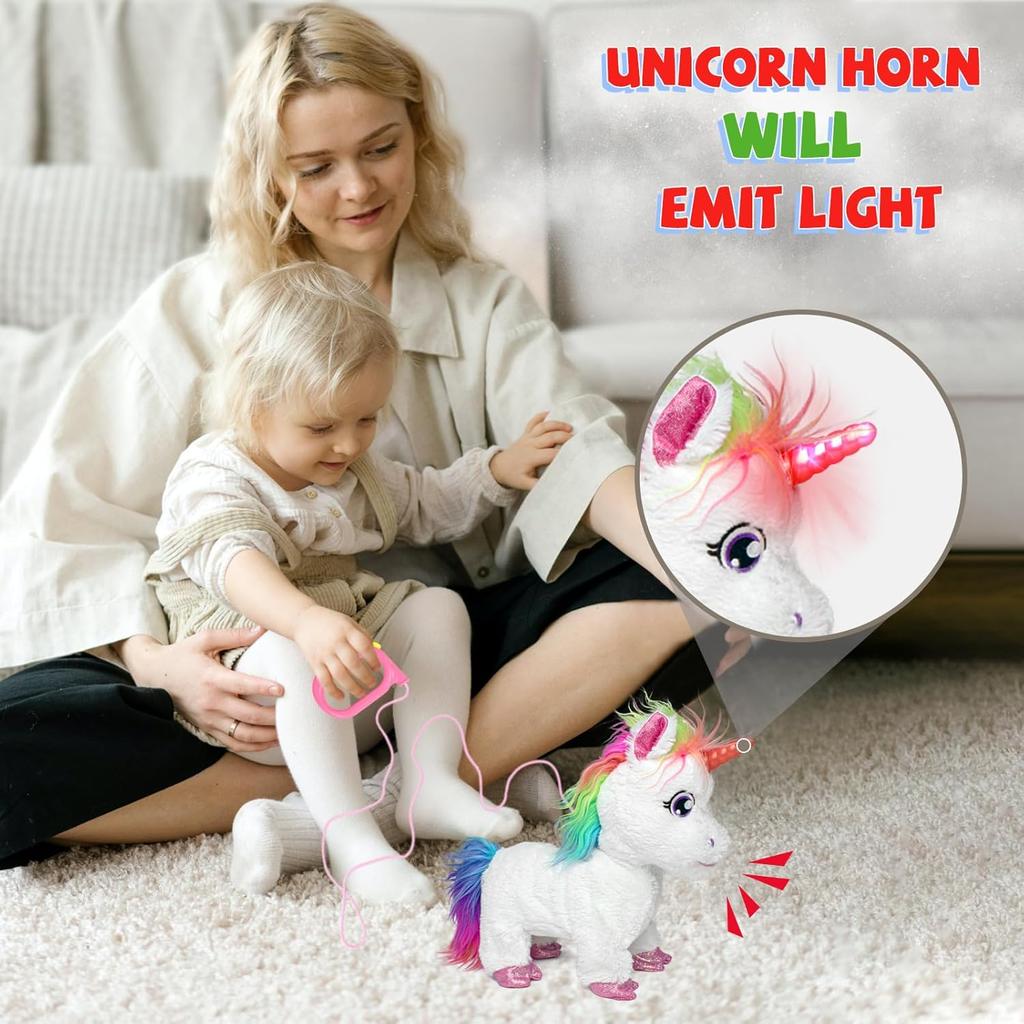 YH YUHUNG Walking Unicorn Toy with Remote Control Leash, Light-Up Horn, Electronic Pets Unicorn, Walking Pony Toys Horse, Unicorn Toys for Girls Age