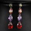 Colorful Cubic Zirconia Long Drop Earrings, Luxury Geometric Crystal Earrings, Elegant Evening Party Jewelry Gift