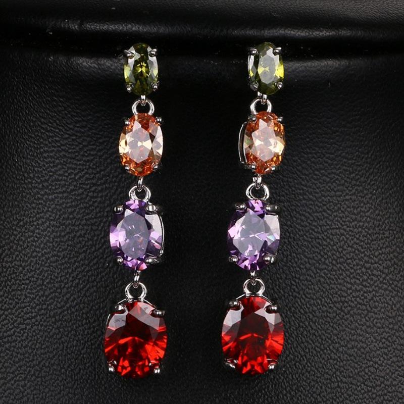 Colorful Cubic Zirconia Long Drop Earrings, Luxury Geometric Crystal Earrings, Elegant Evening Party Jewelry Gift