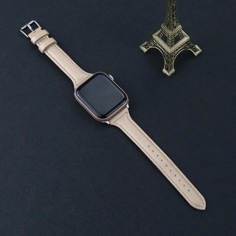 Leather Strap for Apple Watch Ultra 49mm 45mm 41mm 38mm 42mm 44mm 40mm Men Women Slim Genuine Leather Band for iWatch Serie 9 8 7 SE 6 5 4 3 2 1