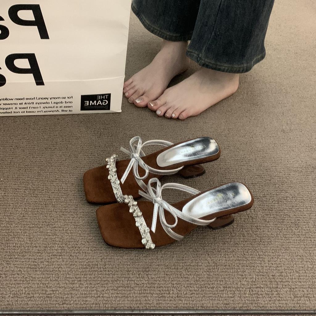 Niche Thick-heeled Temperament French High-end Outer Slippers Women's Shoes 2025 Summer High-heeled Evening Wind Sandals