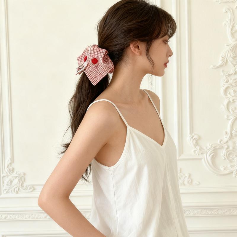 Korean Style Retro Plaid Button Square Scarf Hair Tie - Fashionable Accessory for Women