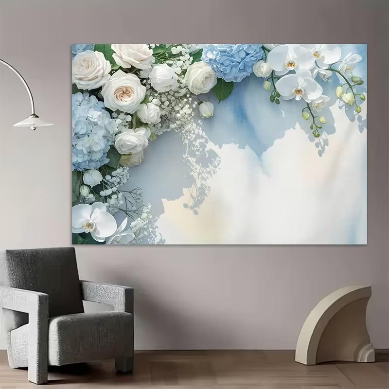 2D Soft Blue Floral Backdrop Wedding Ceremony Photography Background