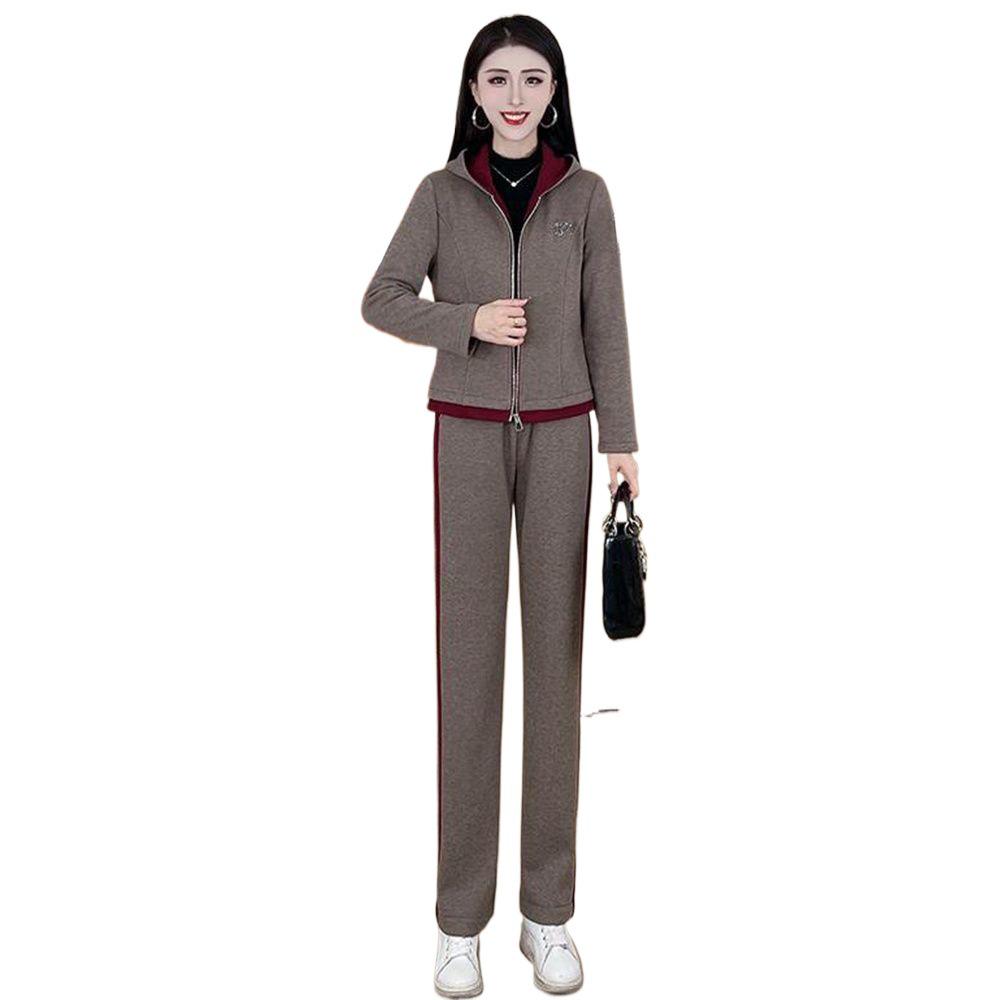 Trendigt sportklädesset för damer med fleecefoder: Varm kappa & Slimmande långbyxor för höst/vinter.