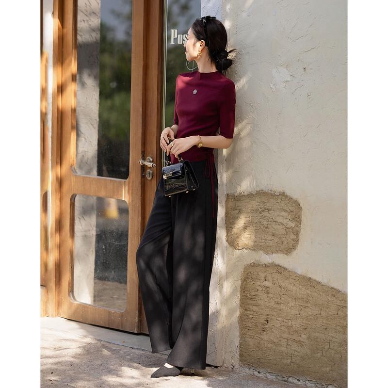 Women's Slim-Fit Drawstring Semi-High Collar Knit Top