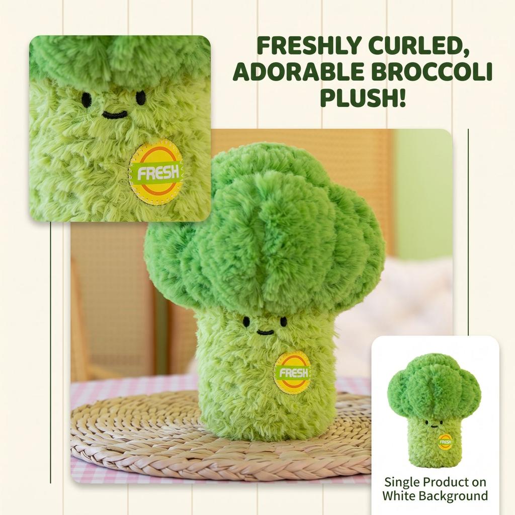 Broccoli Plush Toy - Soft Vegetable Stuffed Animal, Cute Food Doll for Bedroom Decor Kids' Gift