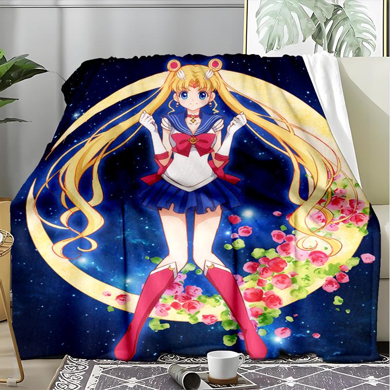 Moon Princess Print Flannel Blanket, Soft Warm Lightweight Throw Blanket for Living Room,Sofa Bed Camping Office
