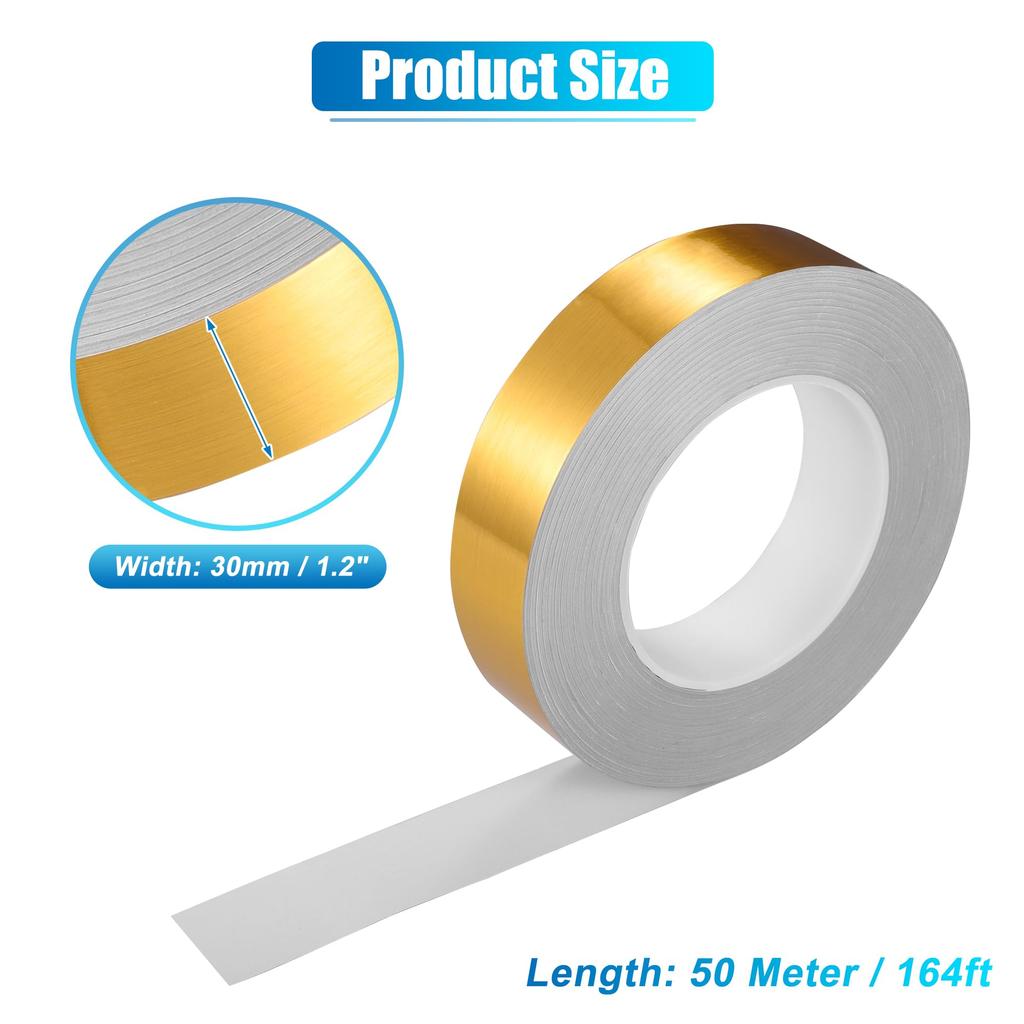 X AUTOHAUX 164ft Decorative Strip Waterproof Reflective Tape Sticker, Vehicle Warning Tape Golden Tone 30mm