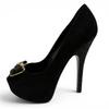 Great LOUIS VUITTON pumps LV Metal Ribbon Rhinestone Suede Leather black 35.5 Used