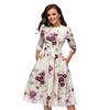 2022 A-line Retro Floral Dress for Women - Three-quarter Sleeve, Round Neck, Autumn/Winter Collection