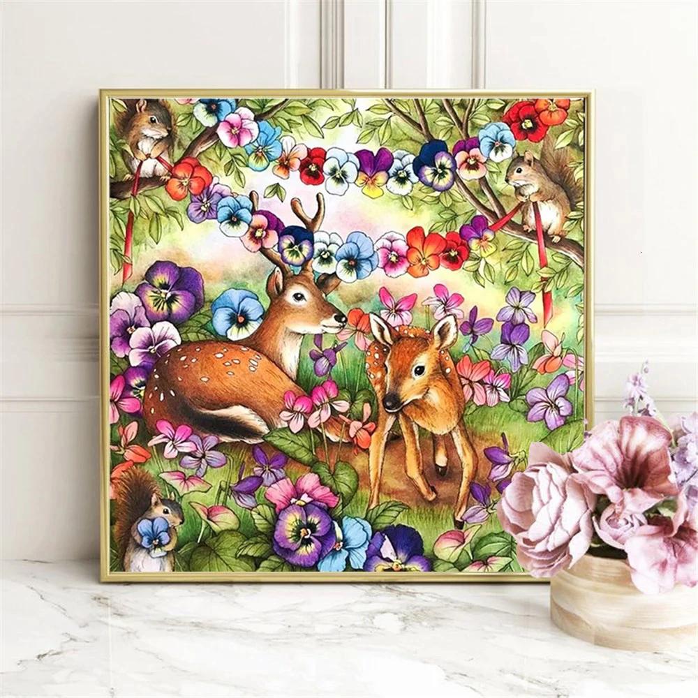Diamond Embroidery Deer Full Round Square Rhinestone Kit New Arrival Diamond Painting Animal Mosaic Flower Handicraft Wall Art