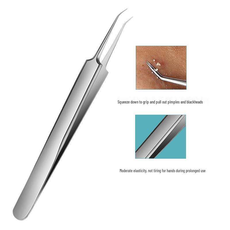Stainless Steel Pimple and Blackhead Removal Tweezers with Needle