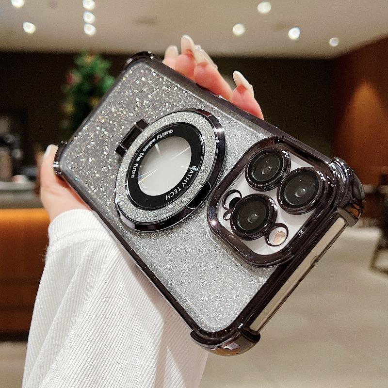 Glitter Magnetic Shockproof Phone Case With Invisible Stand For Apple Iphone