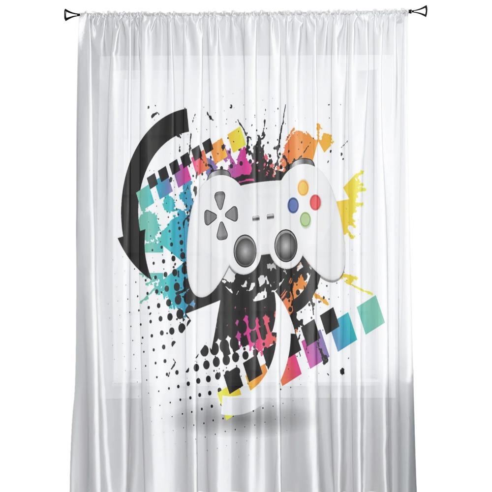 Colorful Game Console White Tulle Curtains for Living Room Decoration Modern Chiffon Sheer Voile Kitchen Bedroom Window Curtain