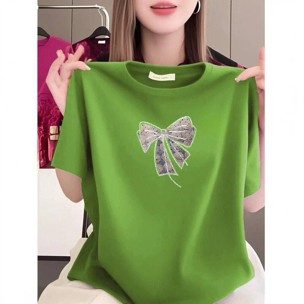 High-End Bow Print Short-Sleeve Women's T-Shirt - Summer Korean Style, Loose & Versatile Casual Top