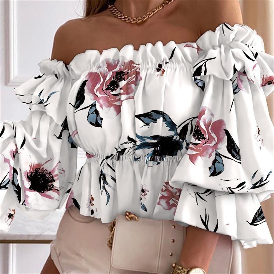 Sleeve Summer Neck Short Slash Dot Tie Dye Blouse Womens Ruffles Floral Print Crop Tops