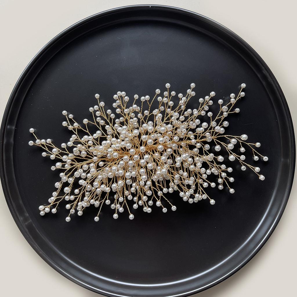 Korean Bridal Headdress Fairy Pearl Beaded Hair Comb Accessories Wedding Dress Ornament Sweet Shape Female