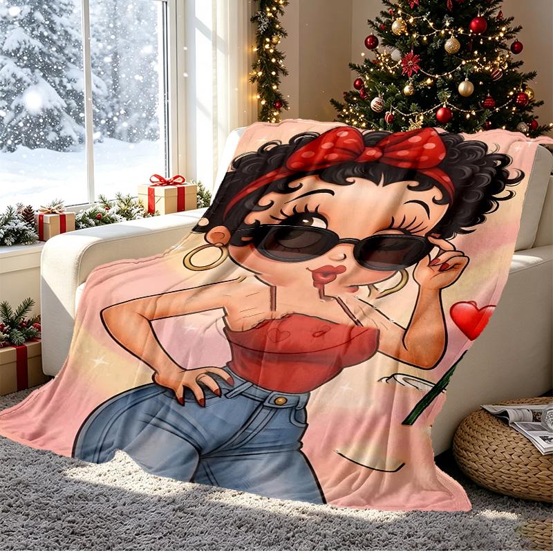 Betty Boop Pattern Blanket for Home Decoration, Bed, Sofa, Car Travel, Camping, Suitable for All Seasons, Birthday Christmas Gift