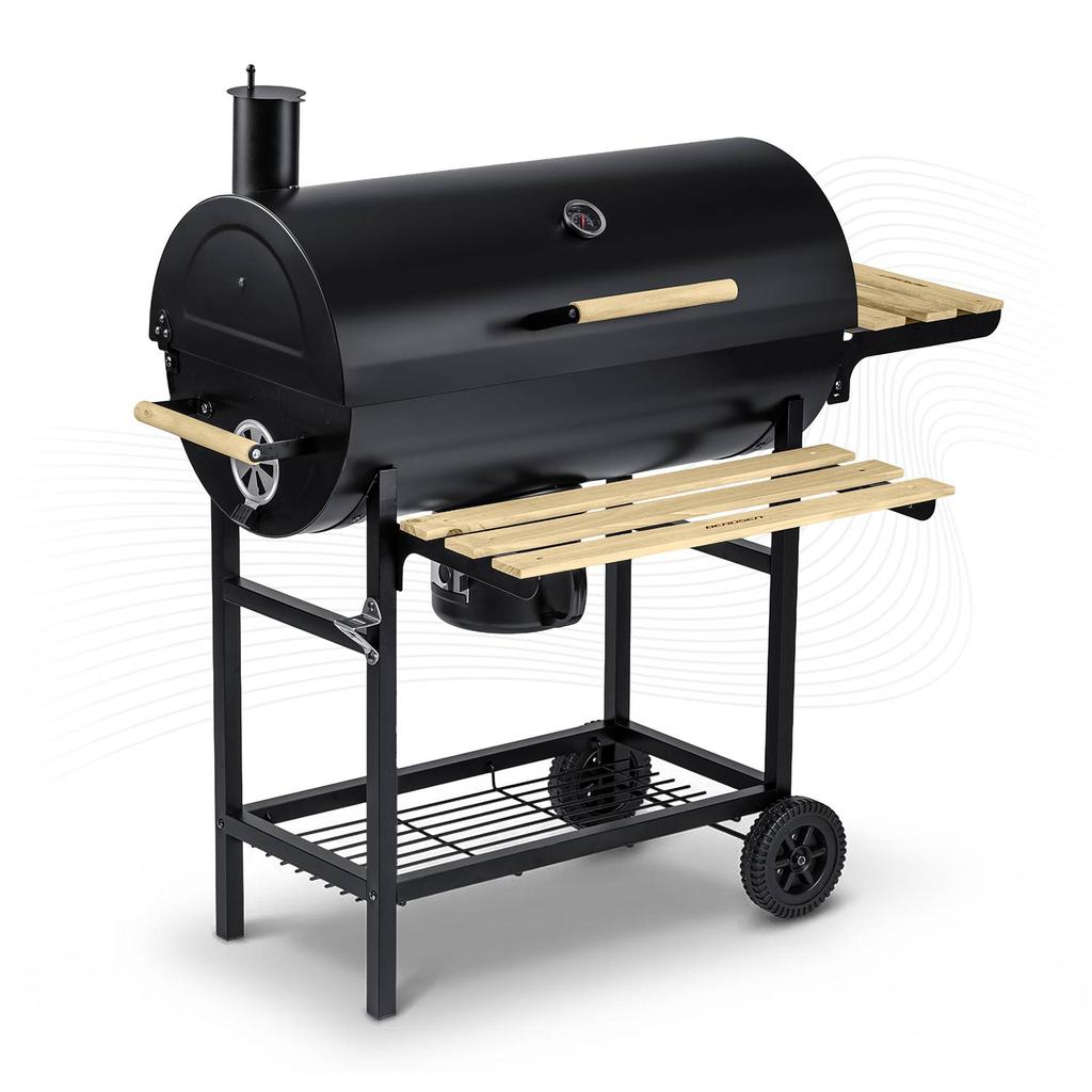 Garden Charcoal Grill Barrel With Chimney Shelves + Thermometer + Ash Pan Berdsen Bd-895 Black