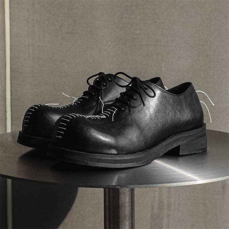 Ręcznie szyty Design Skóra Męskie Modny Trend Grubo-podeszwowe Trampki z dużym palcem Casualowe Buty Derby