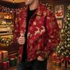 Men's Casual Loose Fit Long Sleeve Lapel Collar Jacket with Christmas Print for Fall