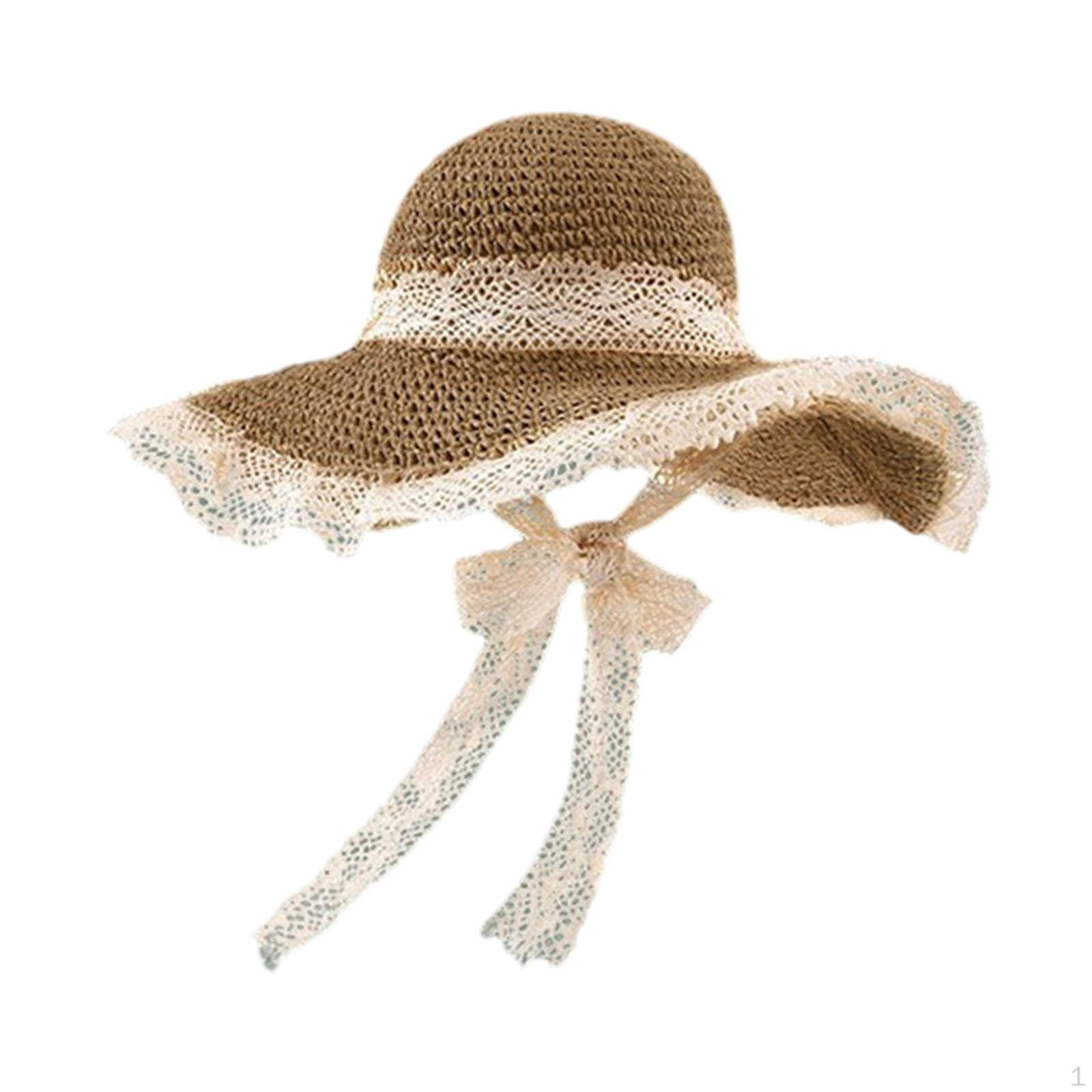 

Шляпа от солнца с кружевной отделкой и полями для девочек, бохо, женская соломенная шляпа для отдыха на открытом воздухе, лето темные хаки
