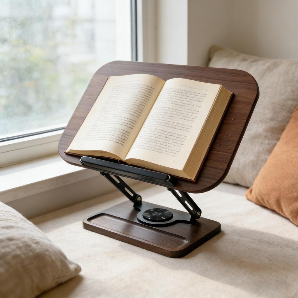 Multifunctional 360° Rotating Wooden Reading Stand for Books, Drawing, Writing, & Folding Laptop Support