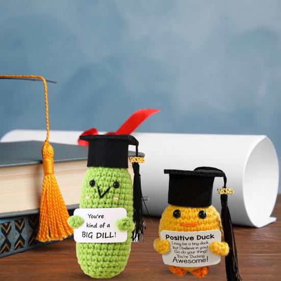 2025 Graduation Crochet Doll Handmade Pickle Vegetables with Graduation Cap Positive Crocheted Animals Keepsake Grad Gifts for Him Her
