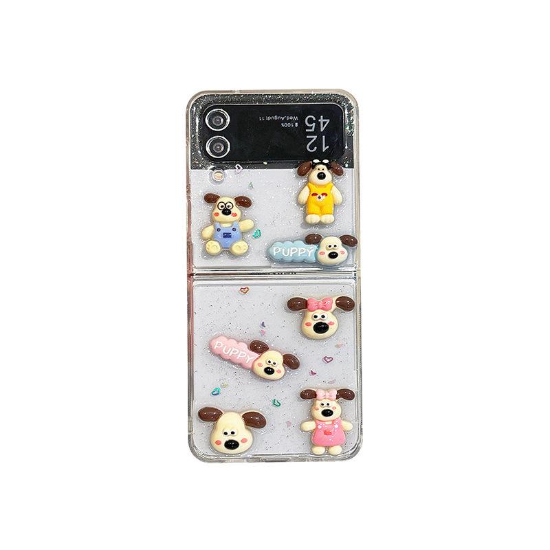 

Transparent Glue Glitter Puppy Phone Case for Samsung Zflip6 Folding Screen Flip Cover For Samsung ZFlip3