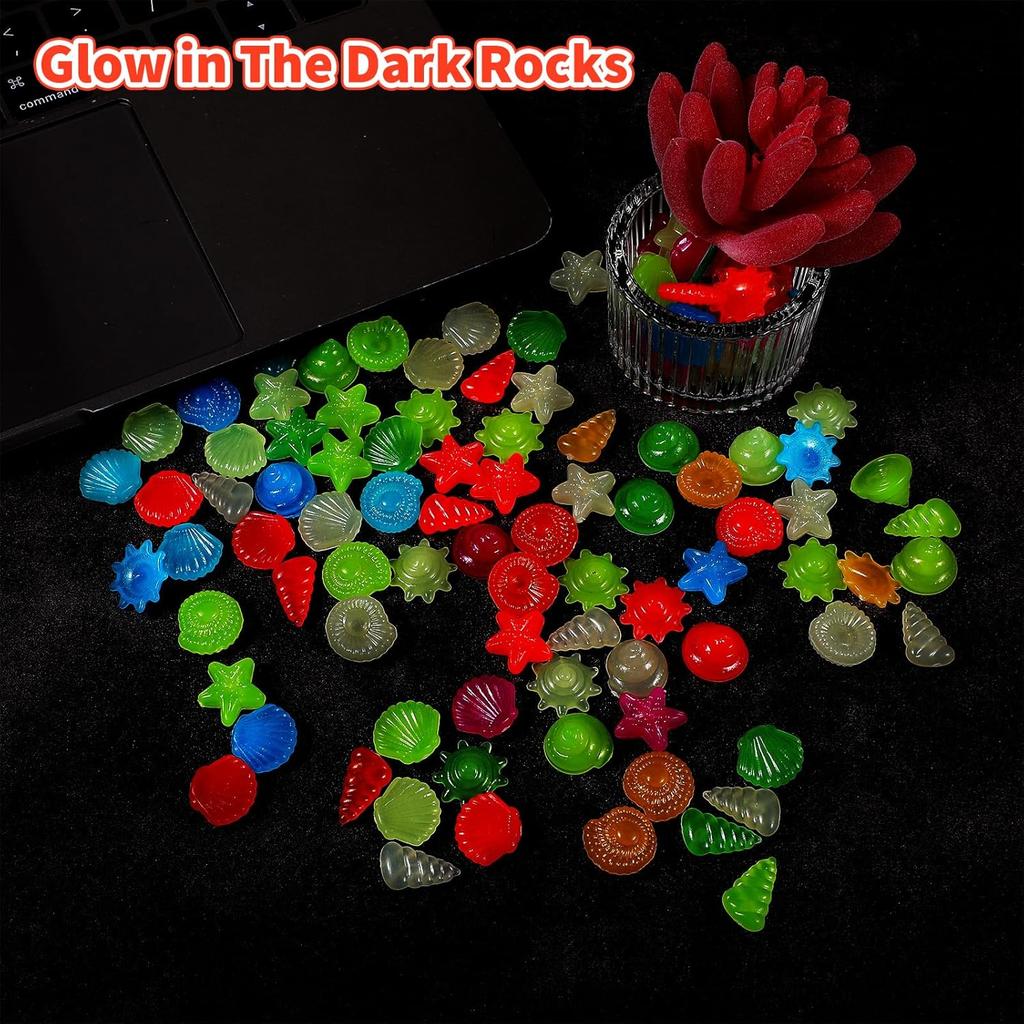 100 Pcs Glow in The Dark Rocks, Mixed Color Aquarium Glow Stones Rocks Luminous Pebbles Outdoor Decorations Stones Pebbles Glowing Stone for Fish
