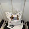 Trendy White Pu Tote Bag For Women Spacious Vintage Crossbody Handbag