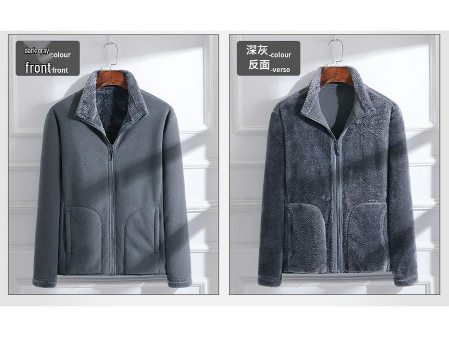 Unisex Reversible Fleece Jacket: Thickened Velvet Windsheeter with Polar Fleece Inner, Perfect for Autumn and Winter