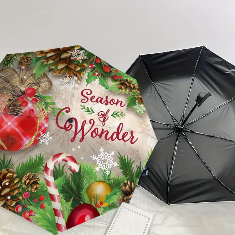 1pc Season of Wonder Christmas Ornament Umbrella with Plastic Handle,Suitable for All Seasons Home Travel Outdoor UmbrellaDD170