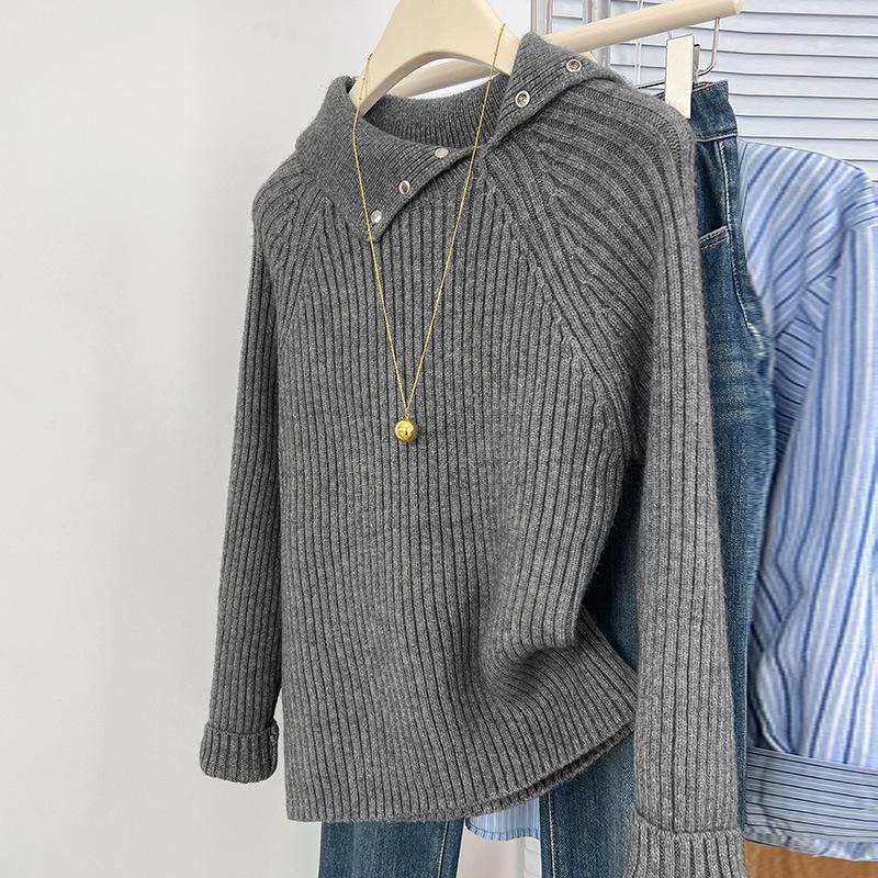 

Трикотажная базовая рубашка для женщин на осень и зиму, новый повседневный тонкий и универсальный свитер с лацканами для женщин, однотонный топ One size серый