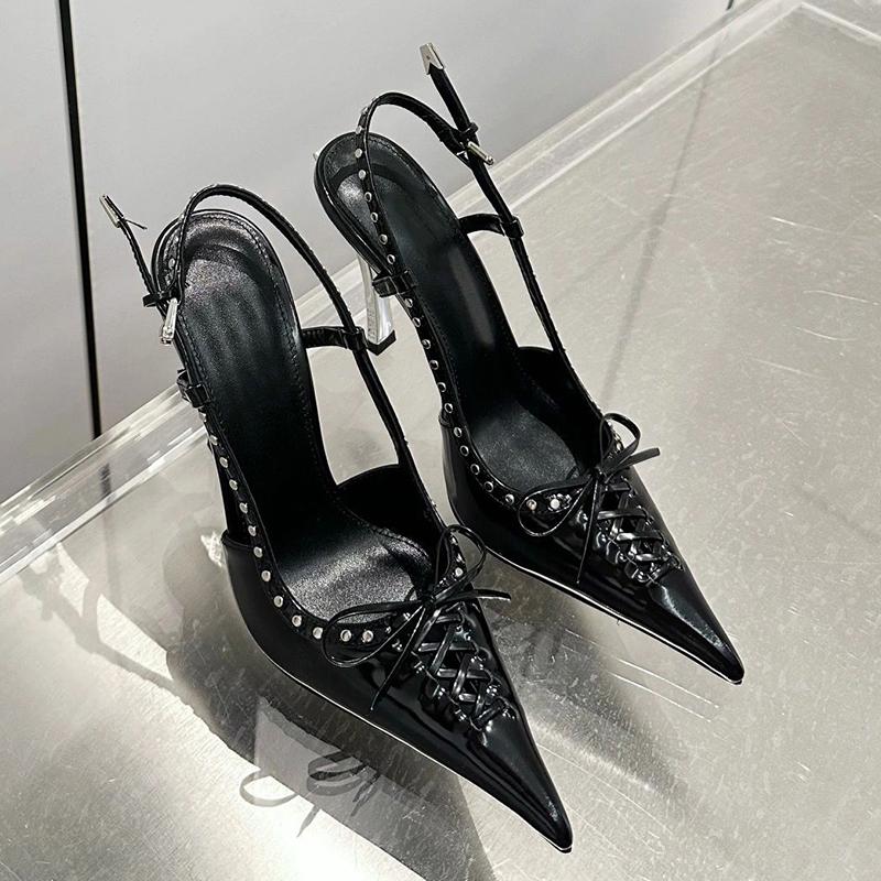 2025 Designer Women s Metallic Slim Sandals - Rivet-Trimmed Chic Club Banquet Footwear for Euro-American Markets 35 чёрный 3280₽