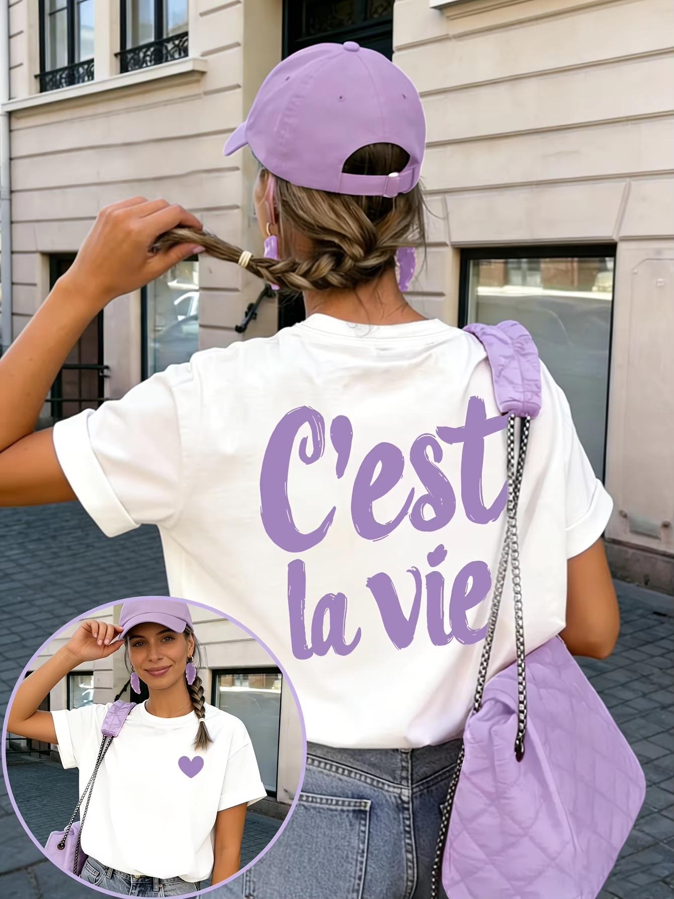 C Est La Vie T-Shirt Dopamine Colorful Graphic Tee French Aesthetic Y2K Vintage Washed Summer Vacation Streetwear Top 4XL