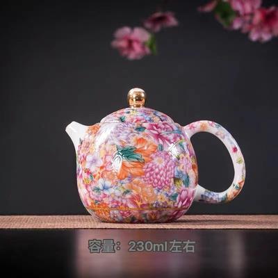 Bule de chá de porcelana de jade gordo de ovelha, milhões de flores, esmalte colorido, conjunto de chá kung fu, xícara de chá de amostra pintada