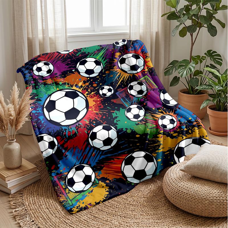Soccer Ball Splash Art Theme blanket Lightweight Warm Flannel Blanket Decorative Throw Blanket for Home Decoration