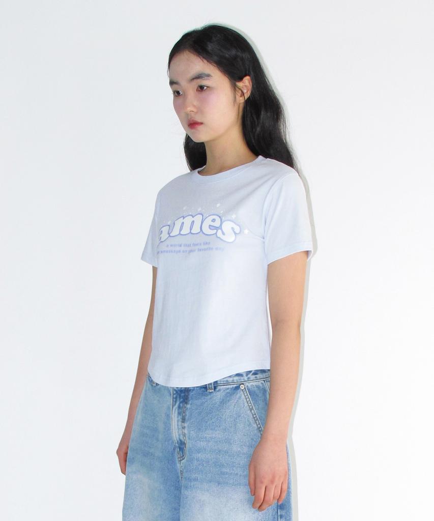 AMES-WORLDWIDE Shining Ames Round Hem Crop Tee Blue