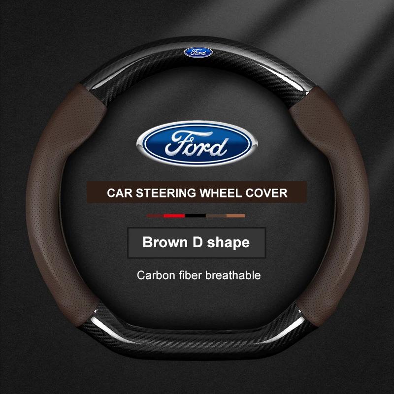 fypaj3 Car Carbon Fiber Ventilate Steering Wheel Cover Ford ST Mondeo F150 Fusion Mustang EXPLORER ESCAPE EDGE Fiesta Focus Kuga Ranger
