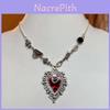 Punk Style Geometric Pendant Necklace With Blood Red Heart For Gothic Fashion